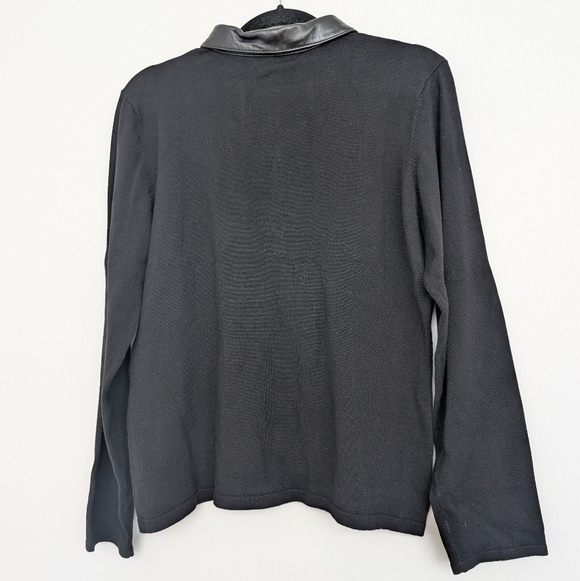 Vintage Leather Trim Alfani Black Long Sleeve Snap Button Polo Shirt Sz L - Picture 11 of 15